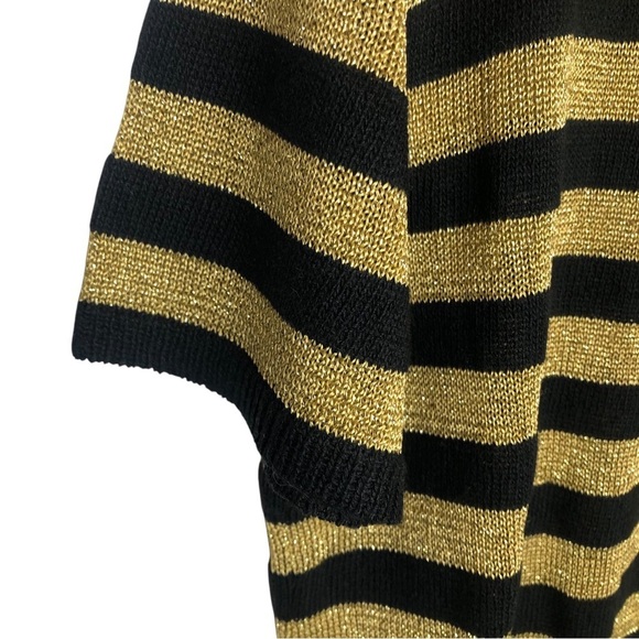 VINTAGE 70s 80s San Remo by Laura Knits Black Gold Stripe Short Sleeve Sweater - Picture 4 of 8